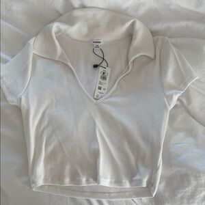 Garage White Polo Crop Top Fitted
